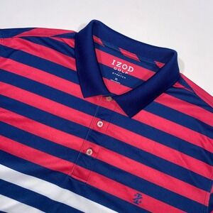 IZOD GOLF‎ Mens XL Stretch Blue Red White Stripe Polo Shirt